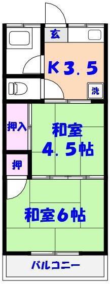第2日の出荘(2K/2階)の間取り写真