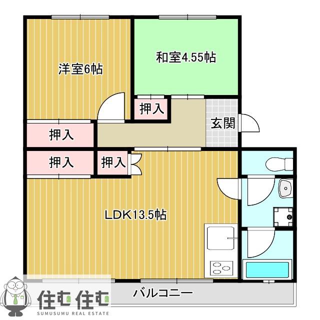 ビラージ十塚(2LDK/1階)の間取り写真