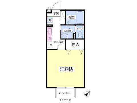 リバーサイド下小路(1K/1階)の間取り写真