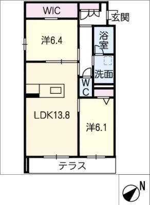 ハリープレイス(2LDK/1階)の間取り写真
