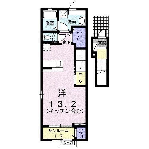 サンテェラスII B(ワンルーム/2階)の間取り写真
