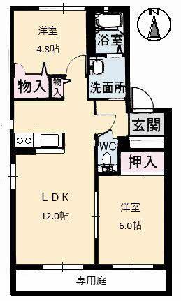 ディアス稗田(2LDK/1階)の間取り写真