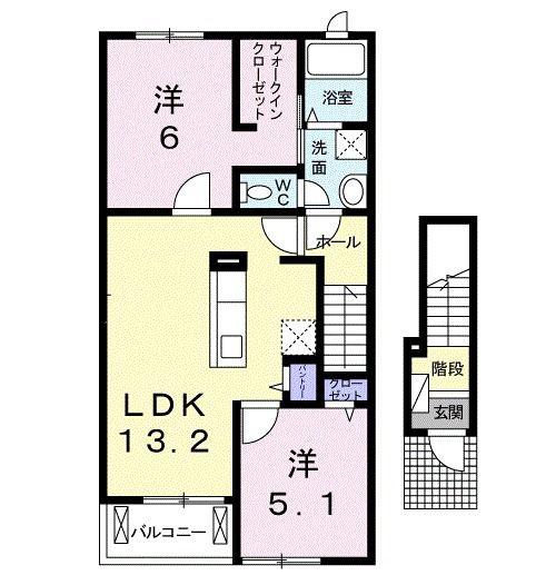 チェリーコート104 B(2LDK/2階)の間取り写真