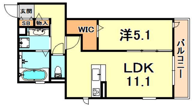 マルベリー甲南山手(1LDK/1階)の間取り写真