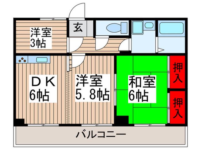 グランドゥール(3DK/6階)の間取り写真