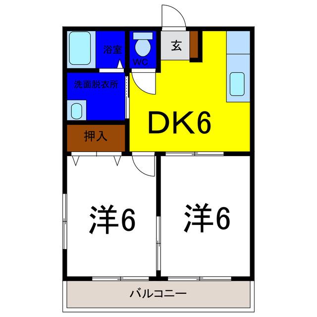 第33愛日ハイツA(2DK/2階)の間取り写真