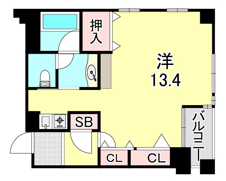 ルーア芦屋(ワンルーム/2階)の間取り写真
