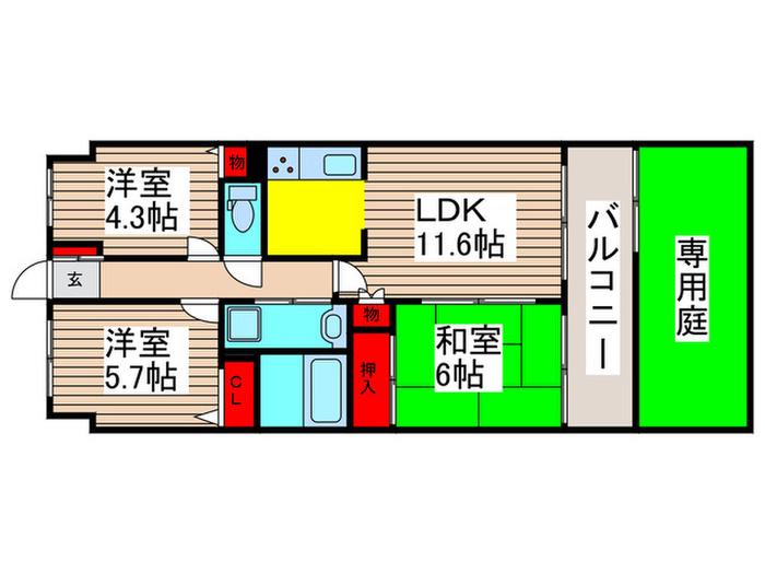 東急ドエルアルス西船橋(3LDK/1階)の間取り写真