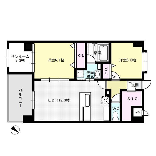 SUN・BLESSO塩原(2SLDK/3階)の間取り写真