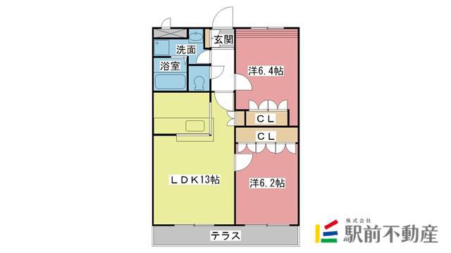 フラワーヒル(2LDK/2階)の間取り写真