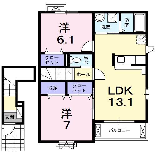 インサイドI(2LDK/2階)の間取り写真