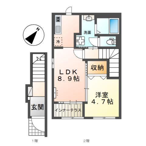 グランフルール(1LDK/2階)の間取り写真