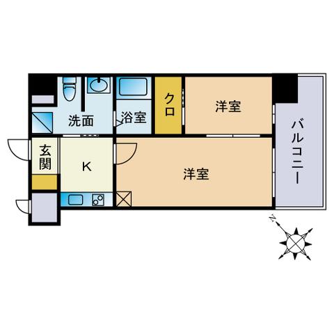 グランフォーレ薬院南(2K/6階)の間取り写真