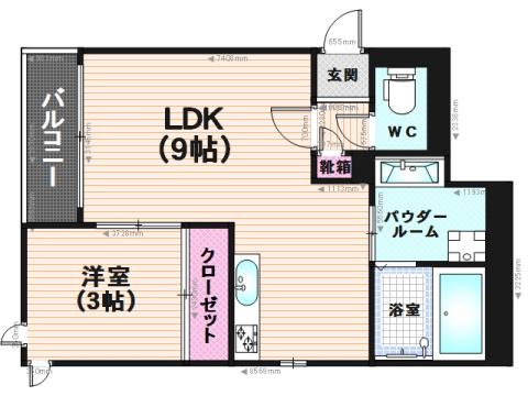 ブランニューデイ大橋(1LDK/3階)の間取り写真