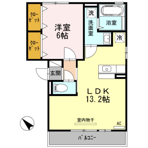 フェミナ渡辺(1LDK/3階)の間取り写真