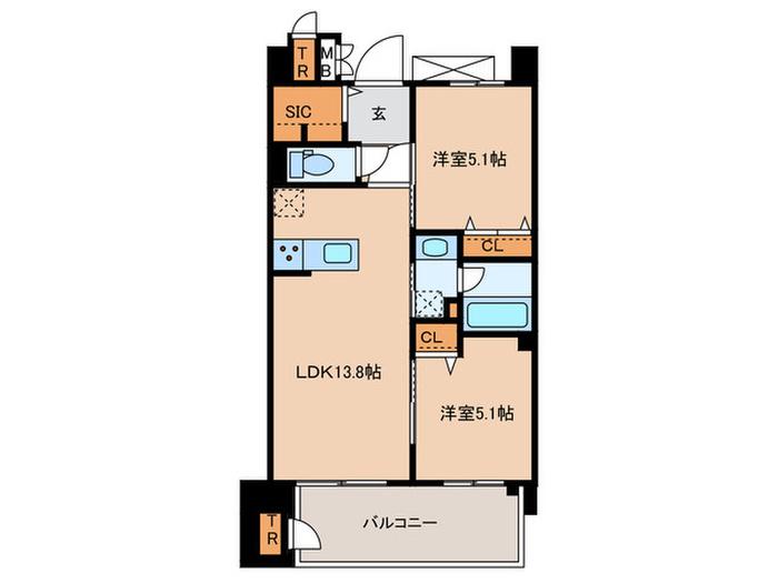 S-RESIDENCE愛宕サウス(2LDK/8階)の間取り写真
