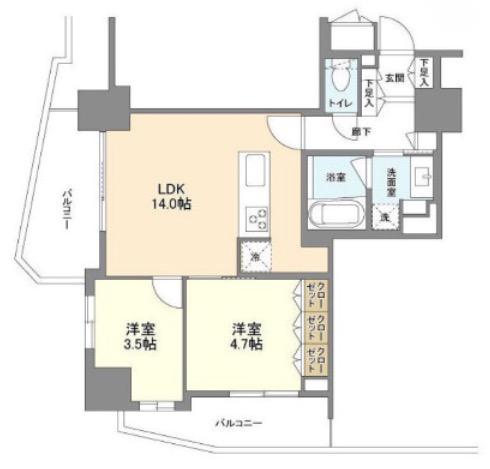 LASANTE五反田(2LDK/10階)の間取り写真