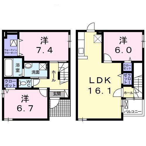 ダンデライオンますがC(3LDK/1階)の間取り写真
