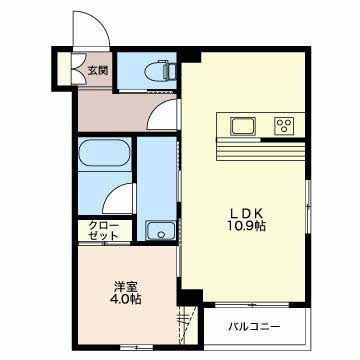 セルディーナ下新本町(1LDK/1階)の間取り写真