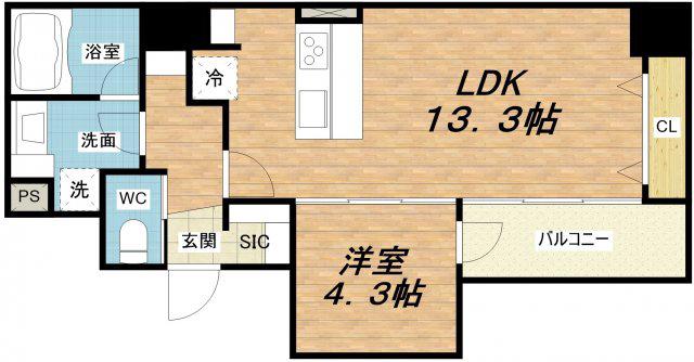 BRAVE常盤町II(1LDK/13階)の間取り写真
