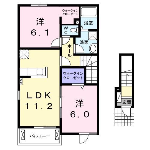 ワーズ・ワースI号館(2LDK/2階)の間取り写真