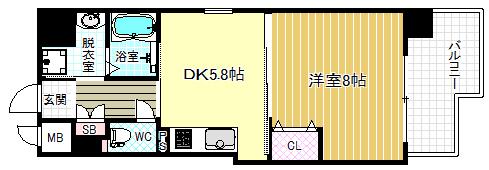 O・G・SFUKUSHIMA(1DK/8階)の間取り写真