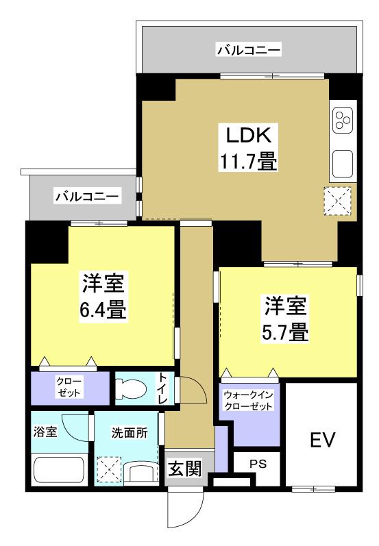 サザンストリート(2LDK/4階)の間取り写真