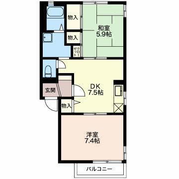 ベルシティC・D(2DK/2階)の間取り写真