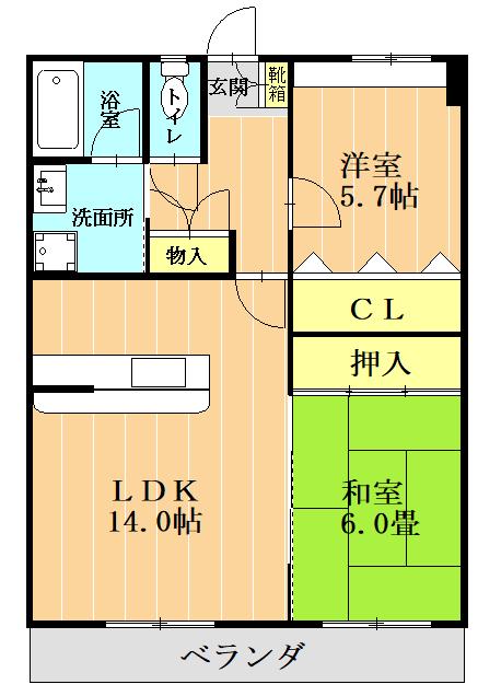 山王団地弐番館(2LDK/1階)の間取り写真