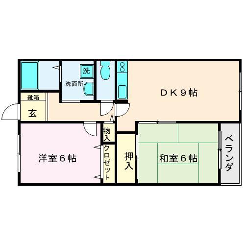 オークパレス川尻(2DK/2階)の間取り写真