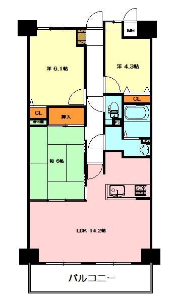 ダイアパレスウエストシティ四季の杜(3LDK/13階)の間取り写真