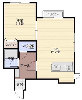 シャインパレス末広(1LDK/1階)の間取り写真