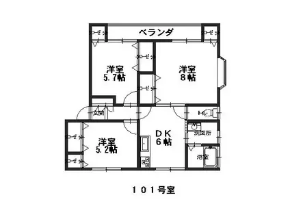 コンフォート多治米(3DK/1階)の間取り写真