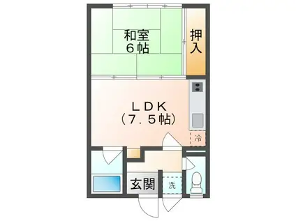市営寺井1・2号棟(1LDK/1階)の間取り写真
