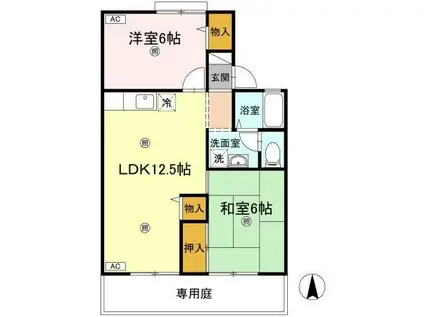 ハーモニックフィールIIB棟(2LDK/1階)の間取り写真