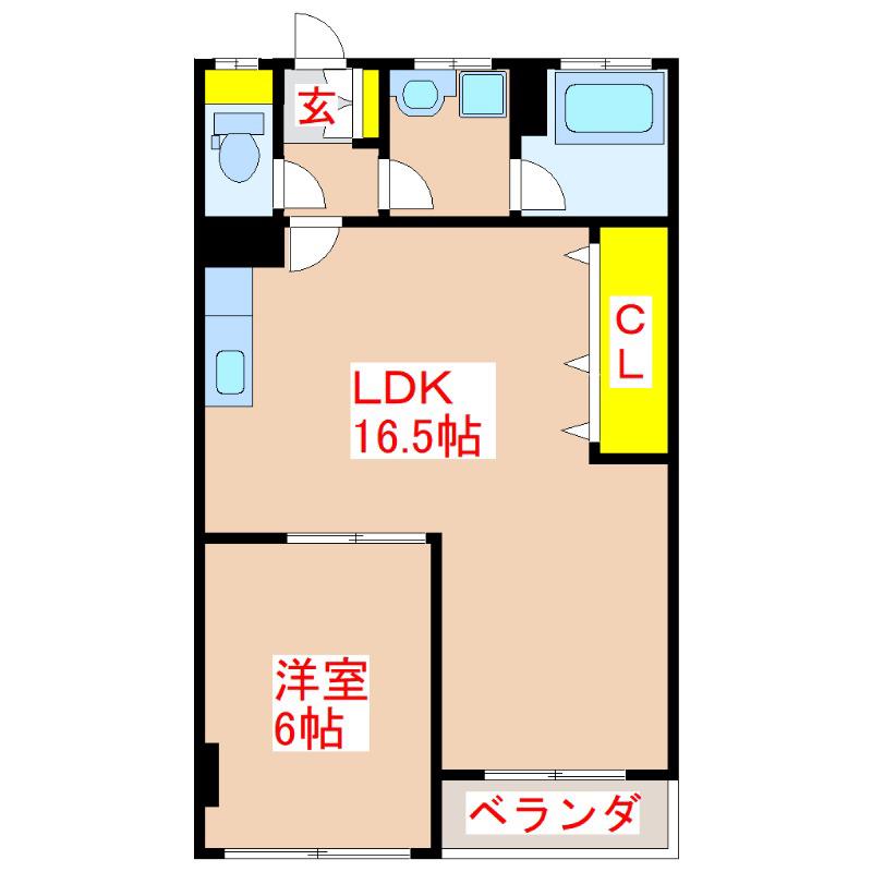 ロワイヤルヒルズ壱番館(1LDK/6階)の間取り写真