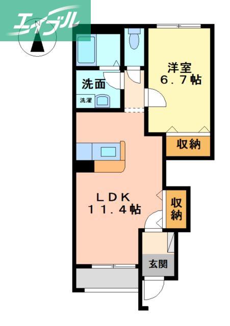 カトレア(1LDK/1階)の間取り写真