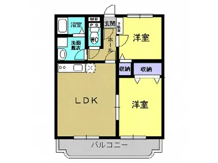 ファインコーポ郡山(2LDK/1階)の間取り写真