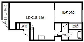 富士第2マンション(1LDK/3階)の間取り写真