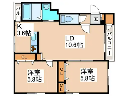 パレスイン南郷(2LDK/2階)の間取り写真