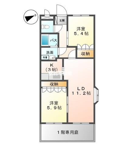 デュエール(2LDK/1階)の間取り写真