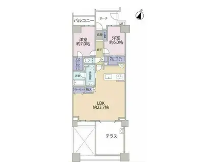 レイディアントシティ本郷台3F 敷地内P1台付(2LDK/3階)の間取り写真