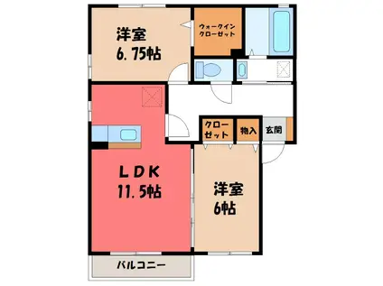 リビングタウン古河南D(2LDK/2階)の間取り写真