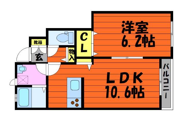 カーサ・パーチェ上東(1LDK/1階)の間取り写真