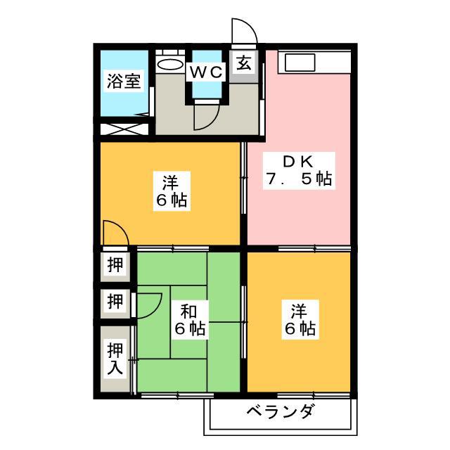 コーポ後藤B(2DK/2階)の間取り写真