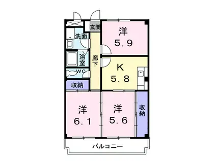 ニューマリッチ長山(3DK/3階)の間取り写真