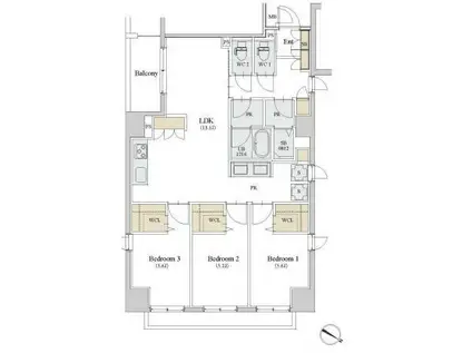 カスタリア人形町Ⅲ(3LDK/4階)の間取り写真