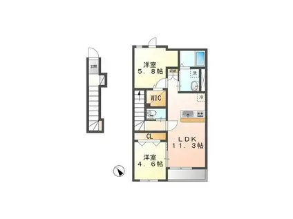 HERMANAVI(2LDK/2階)の間取り写真