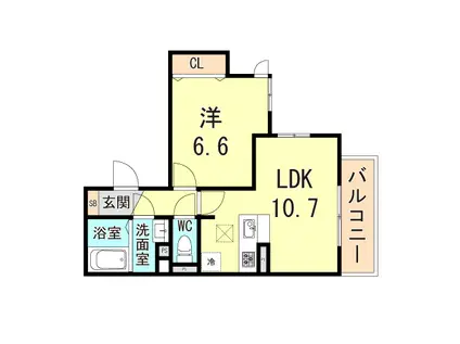 PISTA神戸板宿(1LDK/3階)の間取り写真