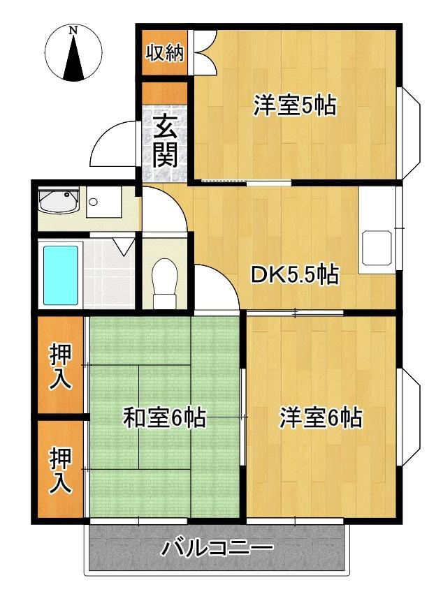 シャネーラK(3DK/2階)の間取り写真
